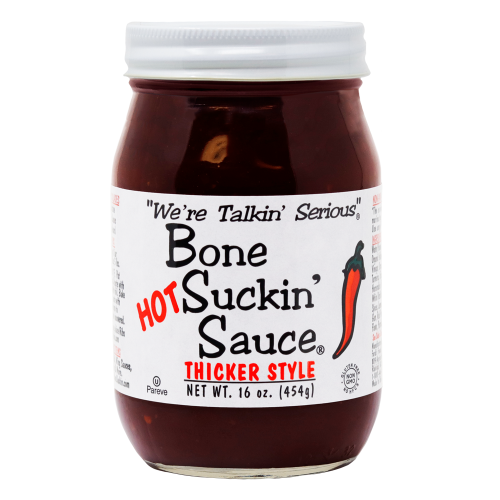 Thicker, Hot Bone Suckin' Sauce jar, 16 oz.