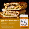 Bone Suckin'® Cuban Sandwich recipe. Ingredients: Bone Suckin' Mustard, 2 Tbsp, Sub roll, 1 medium, Baked Ham, Roast Pork, Unsalted butter, 1 Tbsp, Provolone Cheese, 1/4 lb, thinly sliced, Dill Pickles, 10 thin slices. Instructions: Apply Bone Suckin' Mustard to both insides of roll. Build sandwich using pork, ham, cheese and pickles. Press sandwich into heated sandwich press coated with butter or press another frying pan while cooking on stove. Cook until cheese is melted and enjoy.