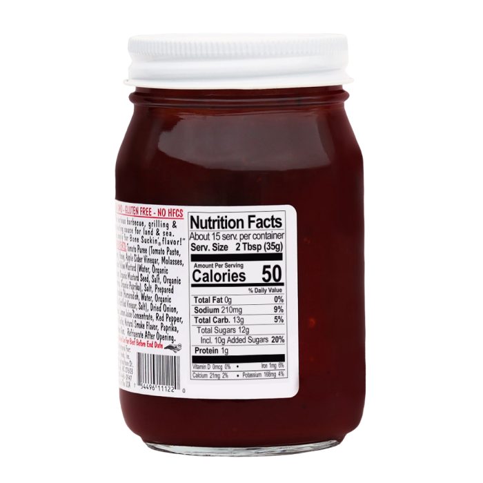 Bone Suckin' Sauce, Hot, 18 oz. jar, Nutrition Panel