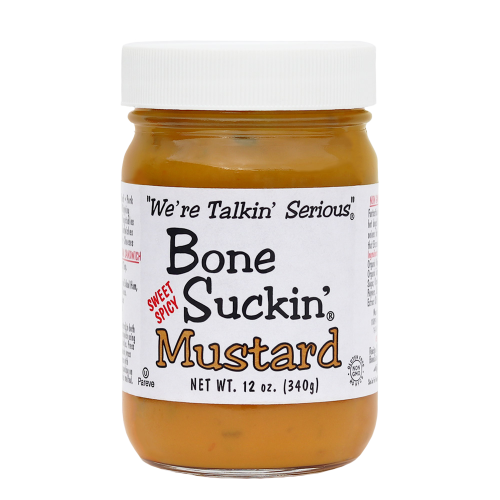 Sweet/Spicy Mustard jar, Bone Suckin' Sauce, 12 oz.