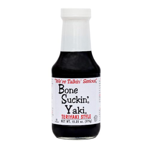 Bone Suckin' Yaki Teriyaki Style - 13.25 oz in Glass Bottle. For Pork Tenderloin, Salmon, Thin Cut Steaks, Stir Fry - Made w/ Tamari Soy Sauce, Balsamic Vinegar & Olive Oil. Gluten Free, Non-Gmo, Kosher