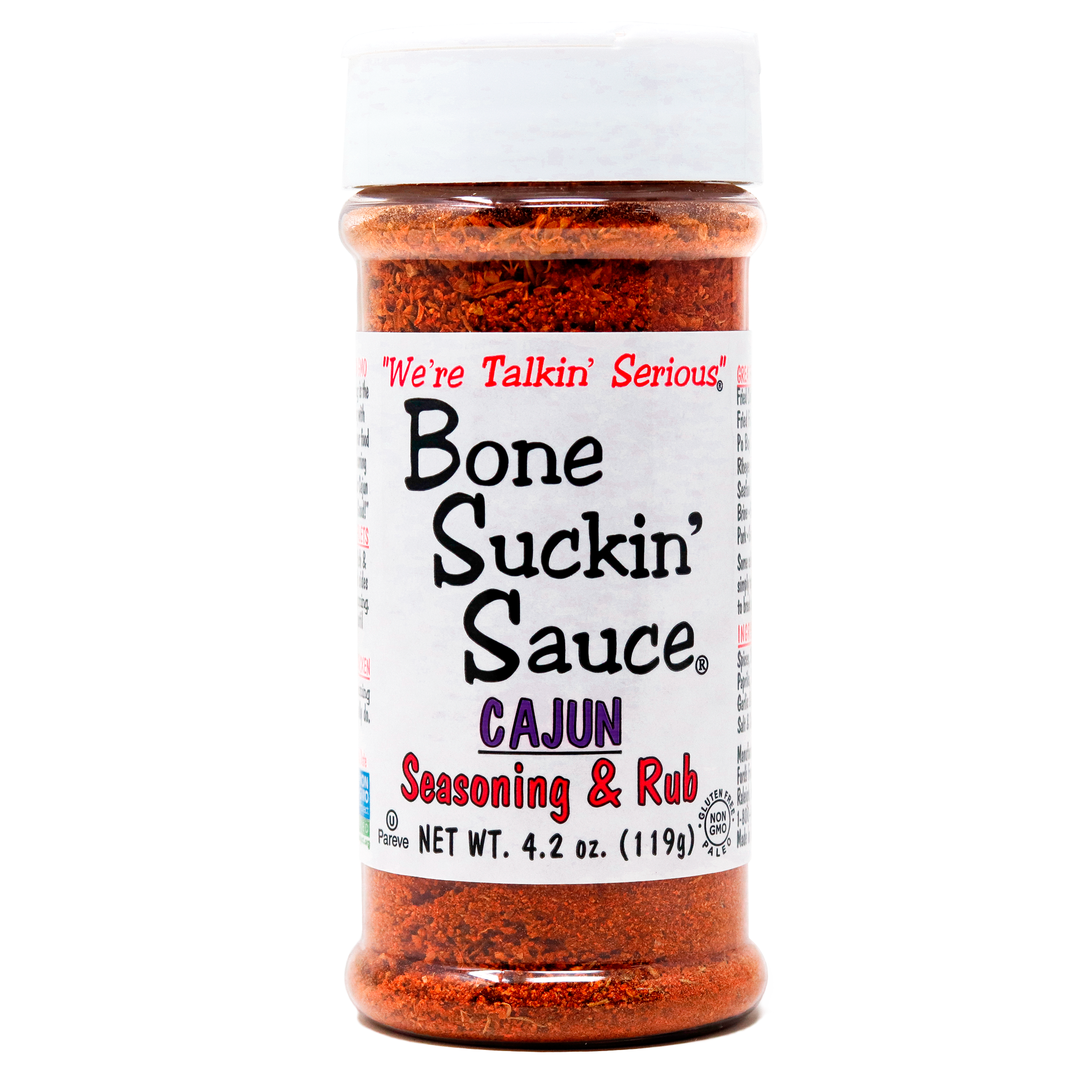 Bone Suckin' Cajun Seasoning & Rub, 4.2 oz. Front