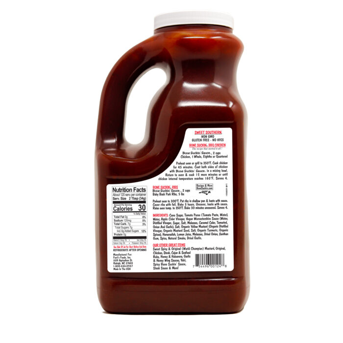 Bone Suckin' Sauce Sweet Southern 144 oz. Jug Back Label