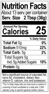 Bone Suckin' Sauce Eastern Vinegar Nutrition Label